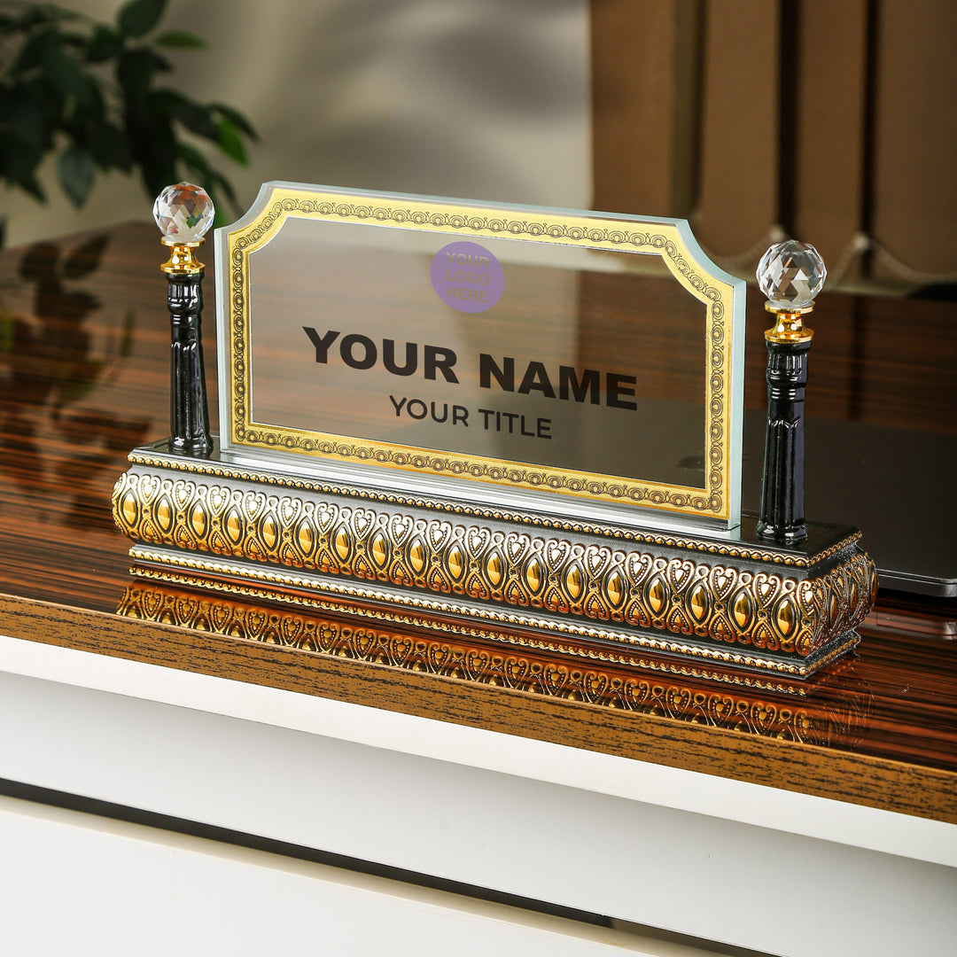 Rectangle Wooden Golden Base Desk Name Plate