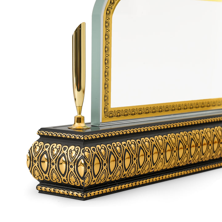 Rounded Wooden golden base crystal desk name plate with pen holder