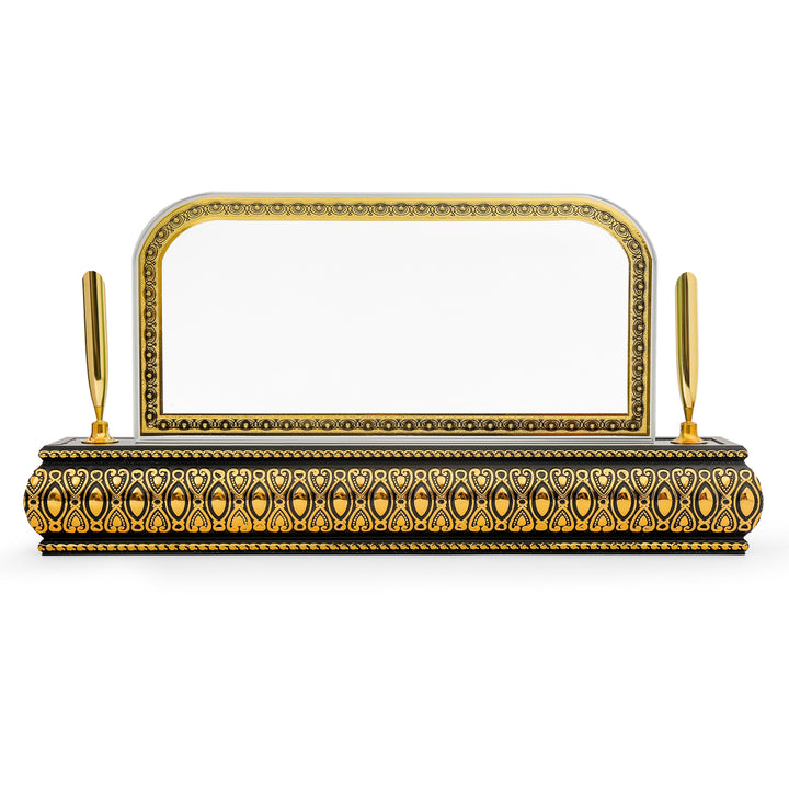 Rounded Wooden golden base crystal desk name plate with pen holder