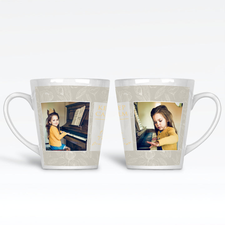 2 Photos And Text Floral Custom Latte Mug