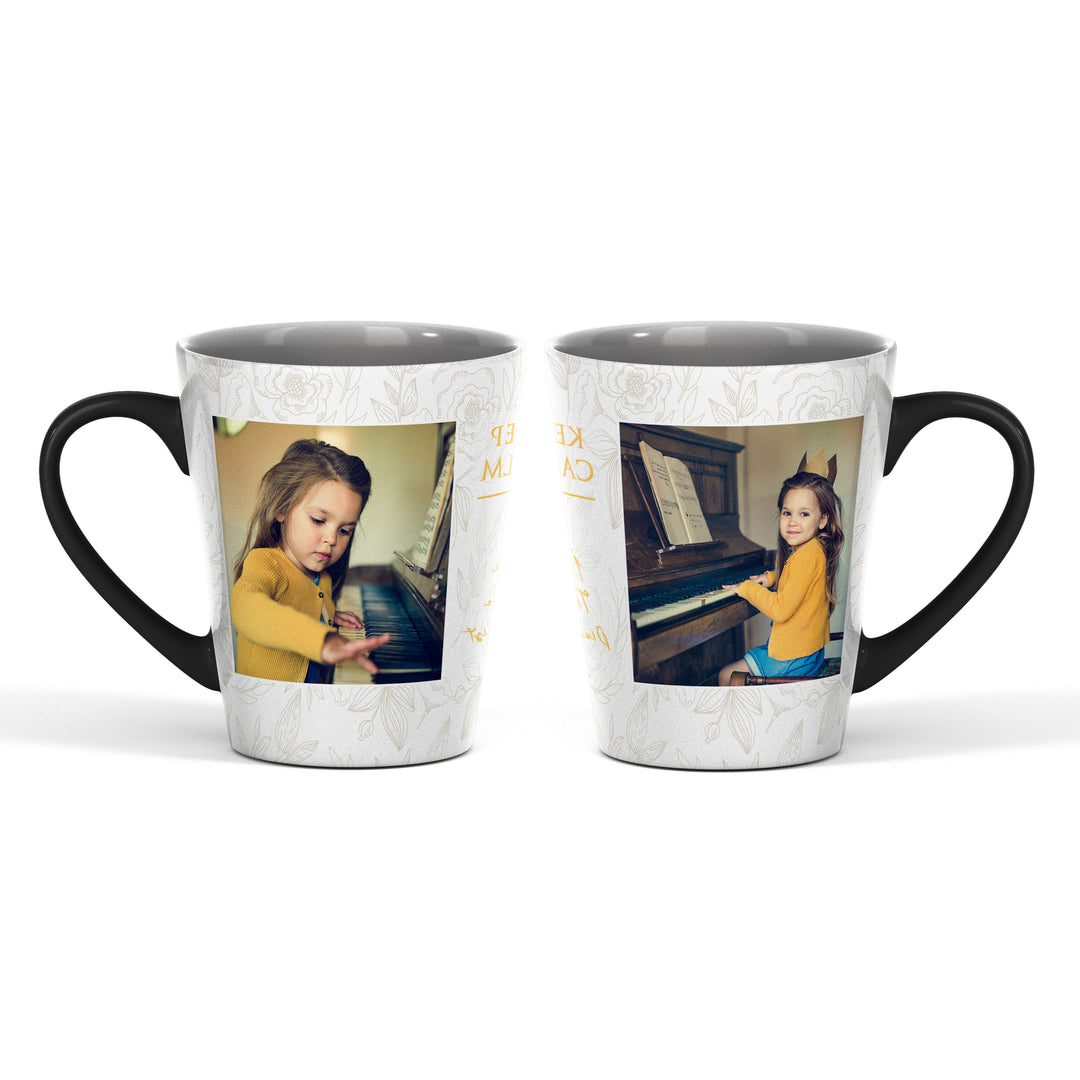 2 Photos And Text Floral Magic Latte Mug