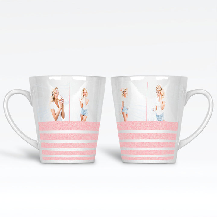 4 Photo Custom Latte Mug Glitter Stripes