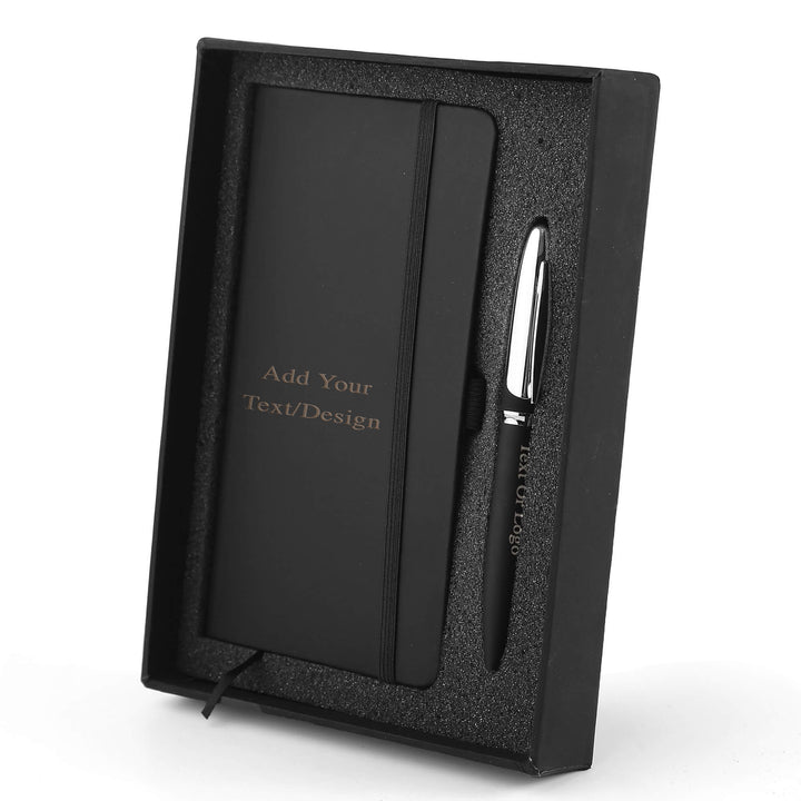 Custom A6 Notebook And Metal Pen Set -  Black