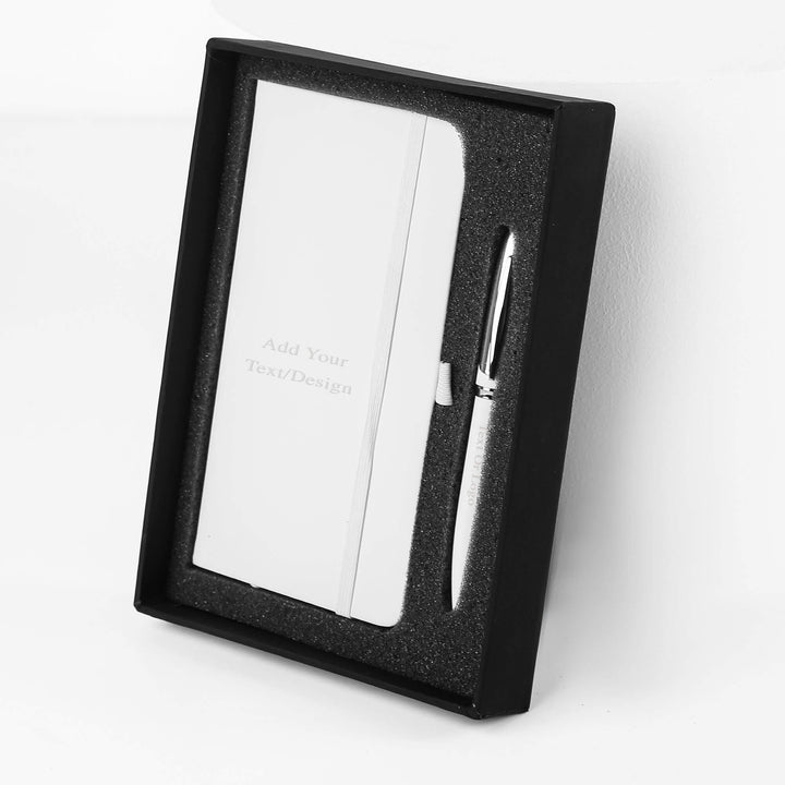 Custom A6 Notebook And Metal Pen Set -  White