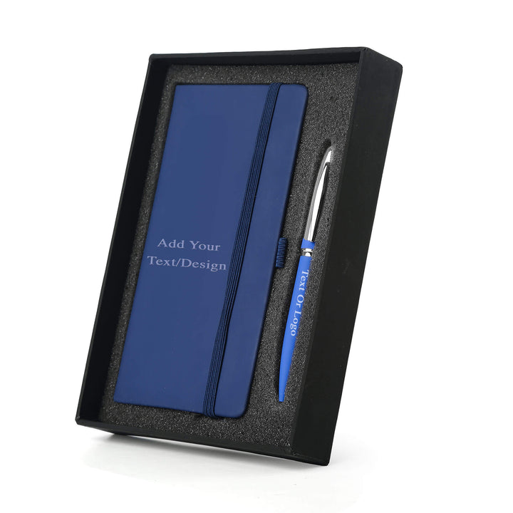 Custom A6 Notebook And Metal Pen Set -  Blue