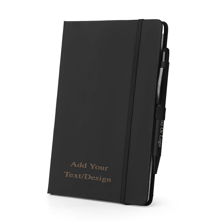 Personalised  Black A5 NoteBook With Rubber Pen