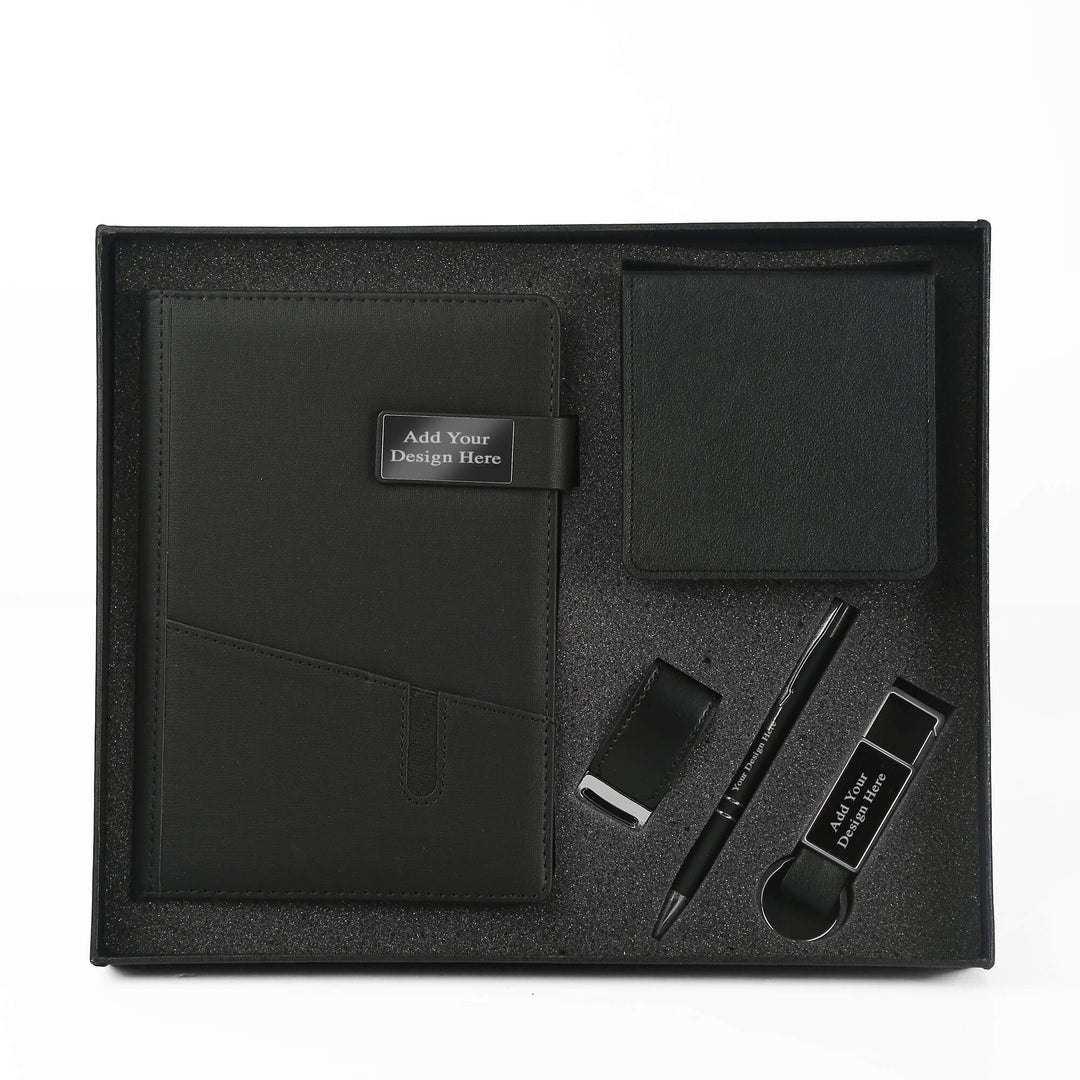 Custom A6 Notebook, Pen, 4 Coasters, keyring and 16 GB Memory Set