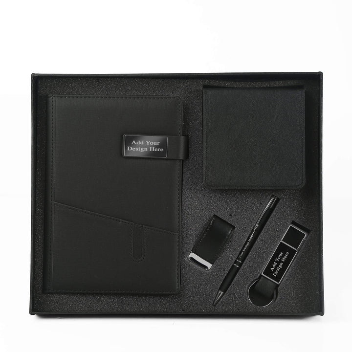 Custom A6 Notebook, Pen, 4 Coasters, keyring and 16 GB Memory Set