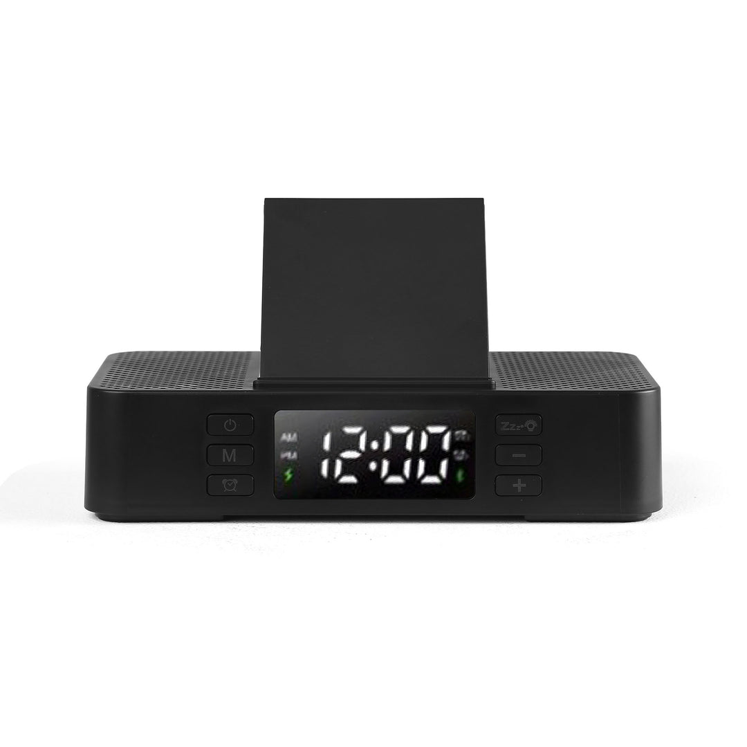 Personalised Wireless Phone Charging Dock with Speaker and Digital Clock