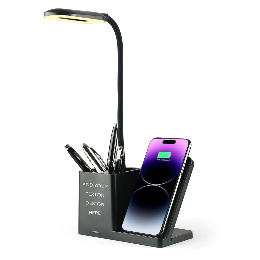 Personalised Phone Charging Dock with Desk Lamp and Pen Holder
