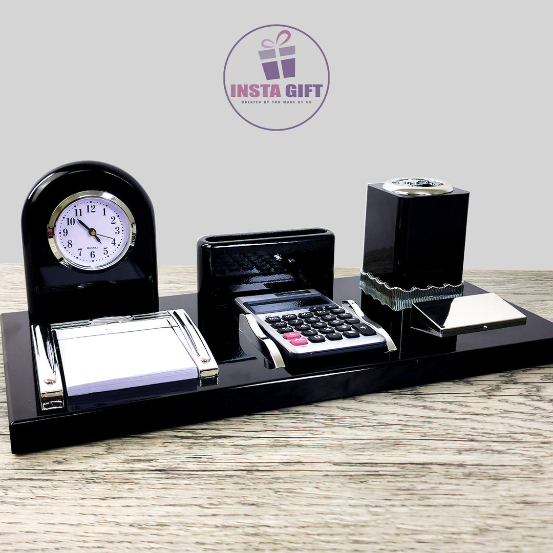 Modern Desk Set - Black With Calculator