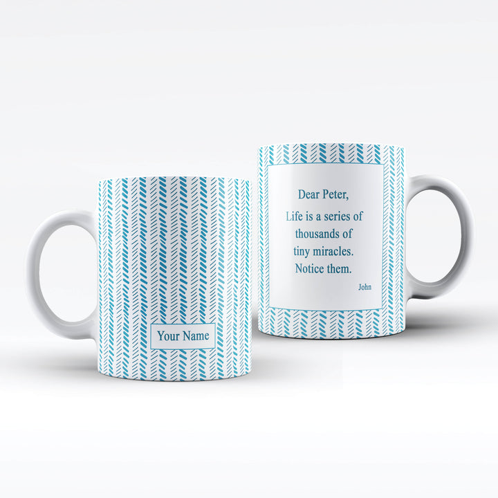 Blue Chevron Name and Text White Ceramic Mug