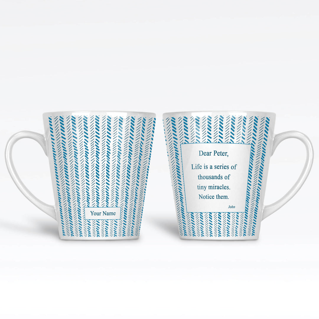 Blue Chevron Name and Text Custom Latte Mug