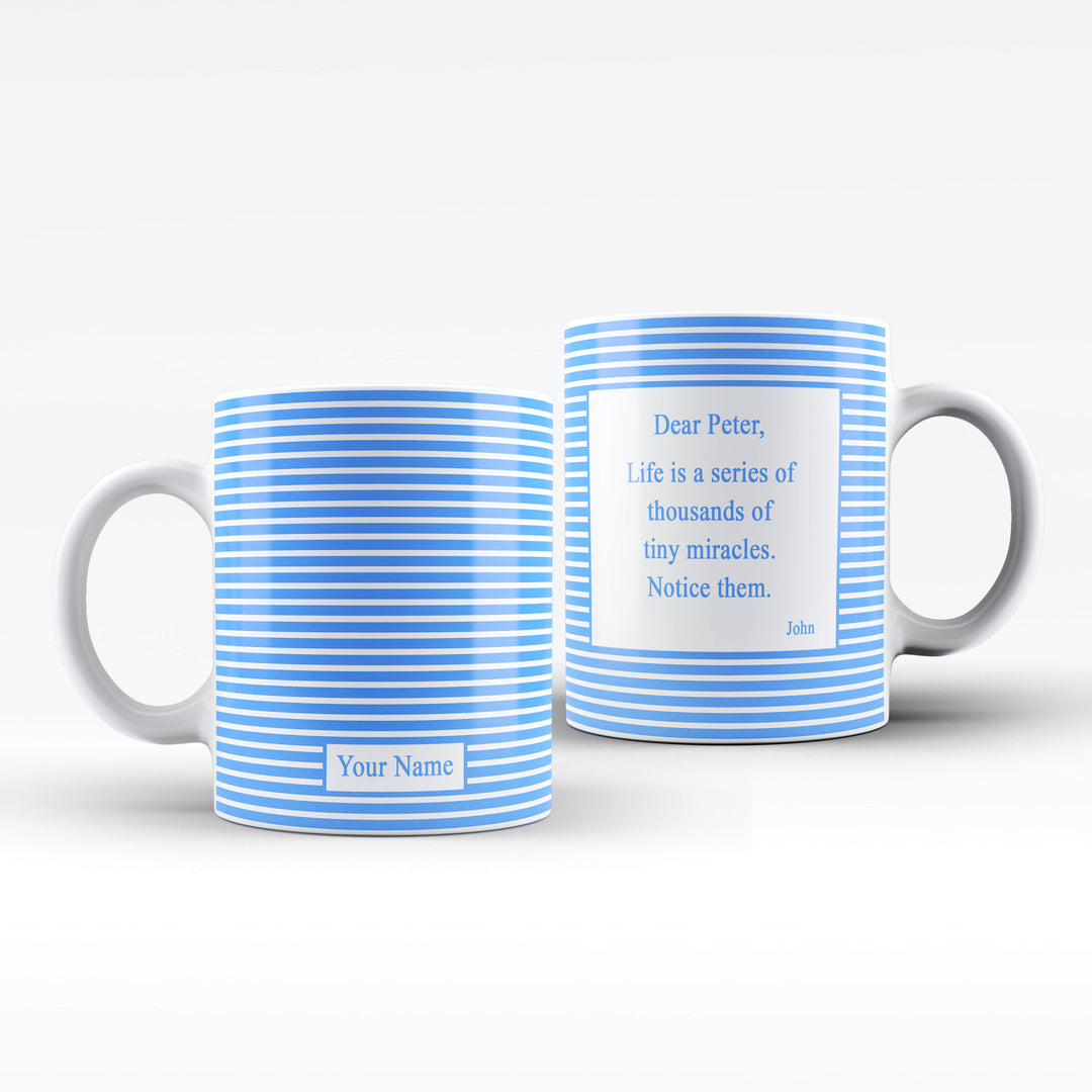 stripes Name and Text White Ceramic Mug