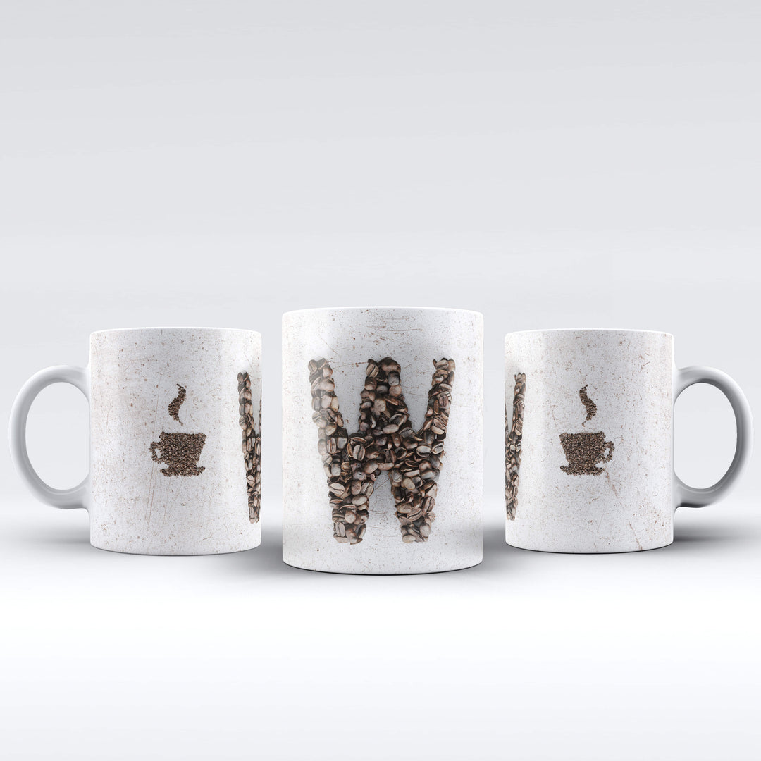 Initial Coffee Beans White Ceramic Mug