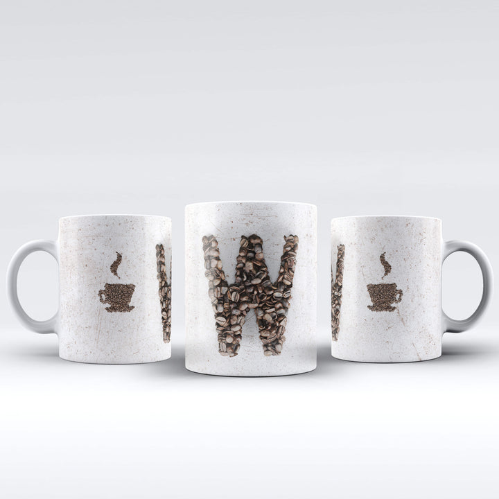 Initial Coffee Beans White Ceramic Mug