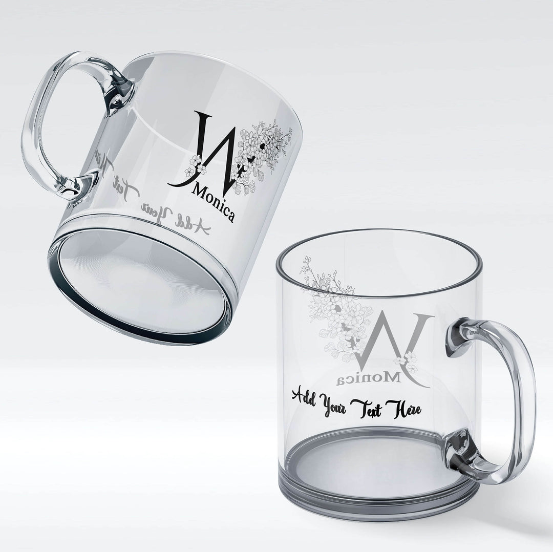 Floral Initial And Text Glass Mug