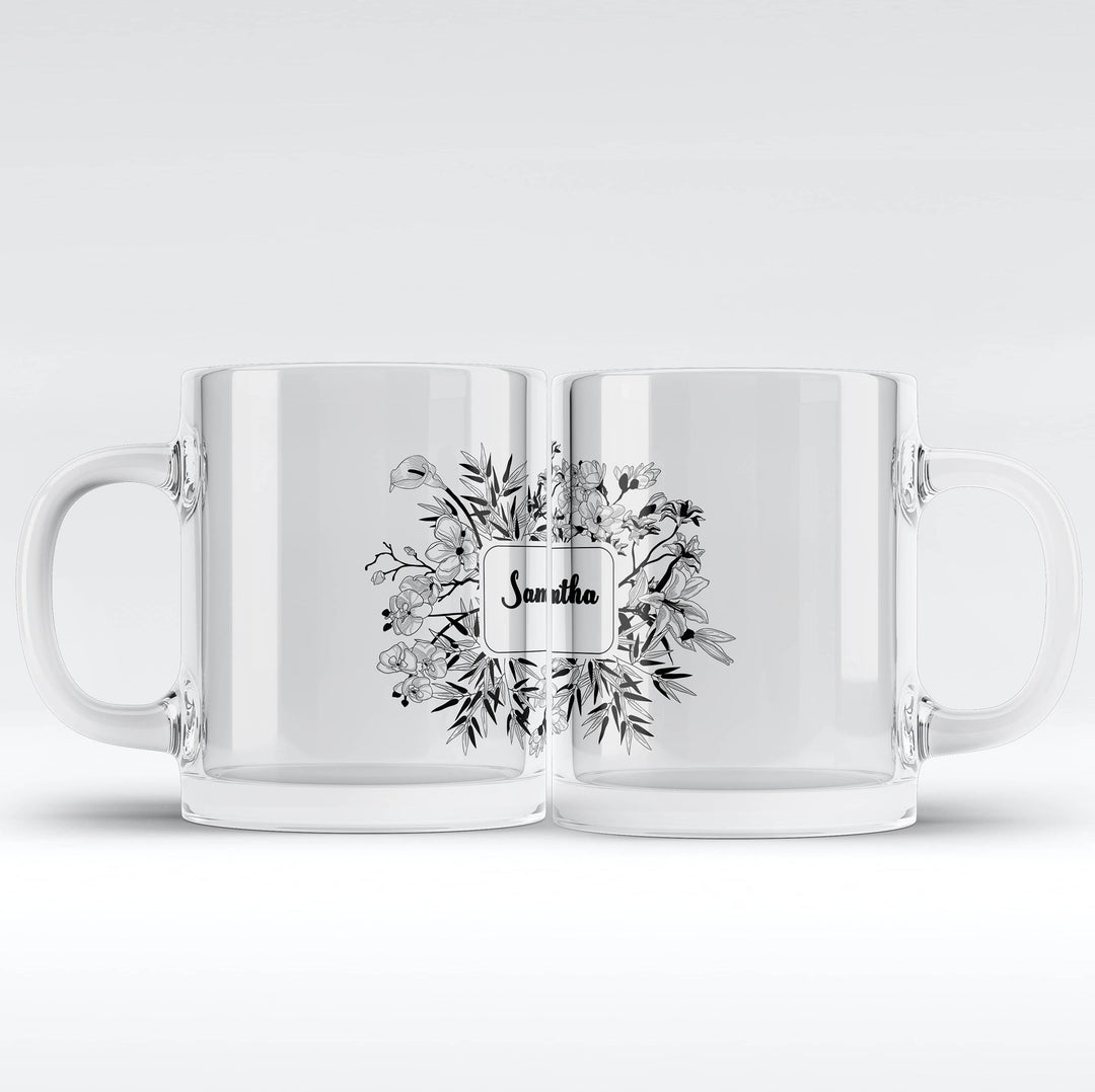 Name/Text Glass Mug - Floral Frames