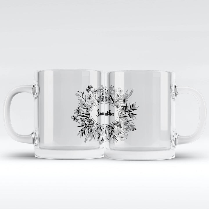 Name/Text Glass Mug - Floral Frames