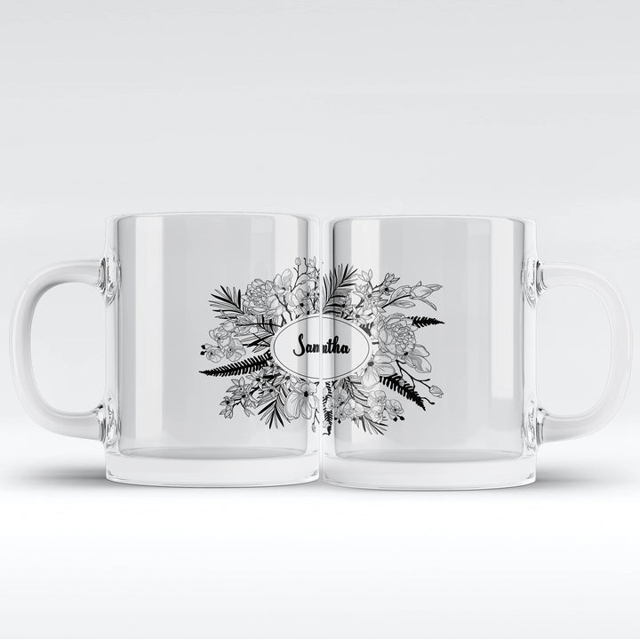 Name/Text Glass Mug - Floral Frames