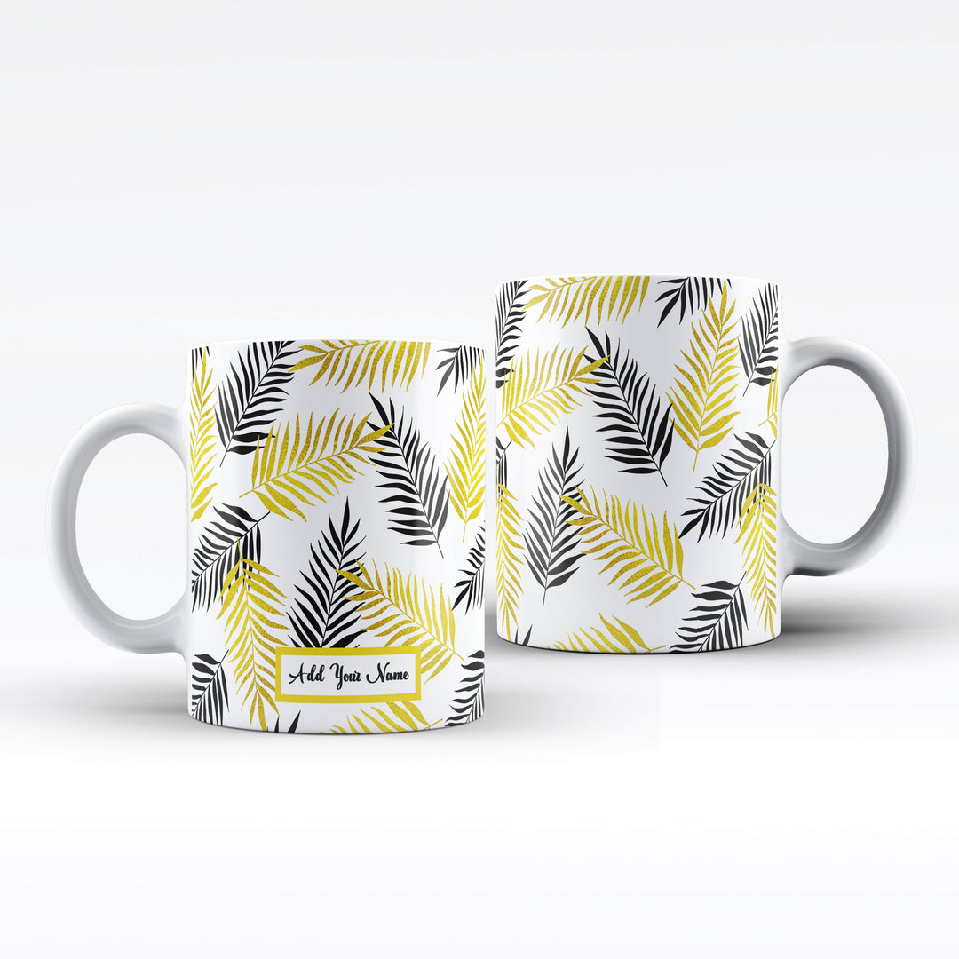 Tropical Leaves Name White Ceramic Mug