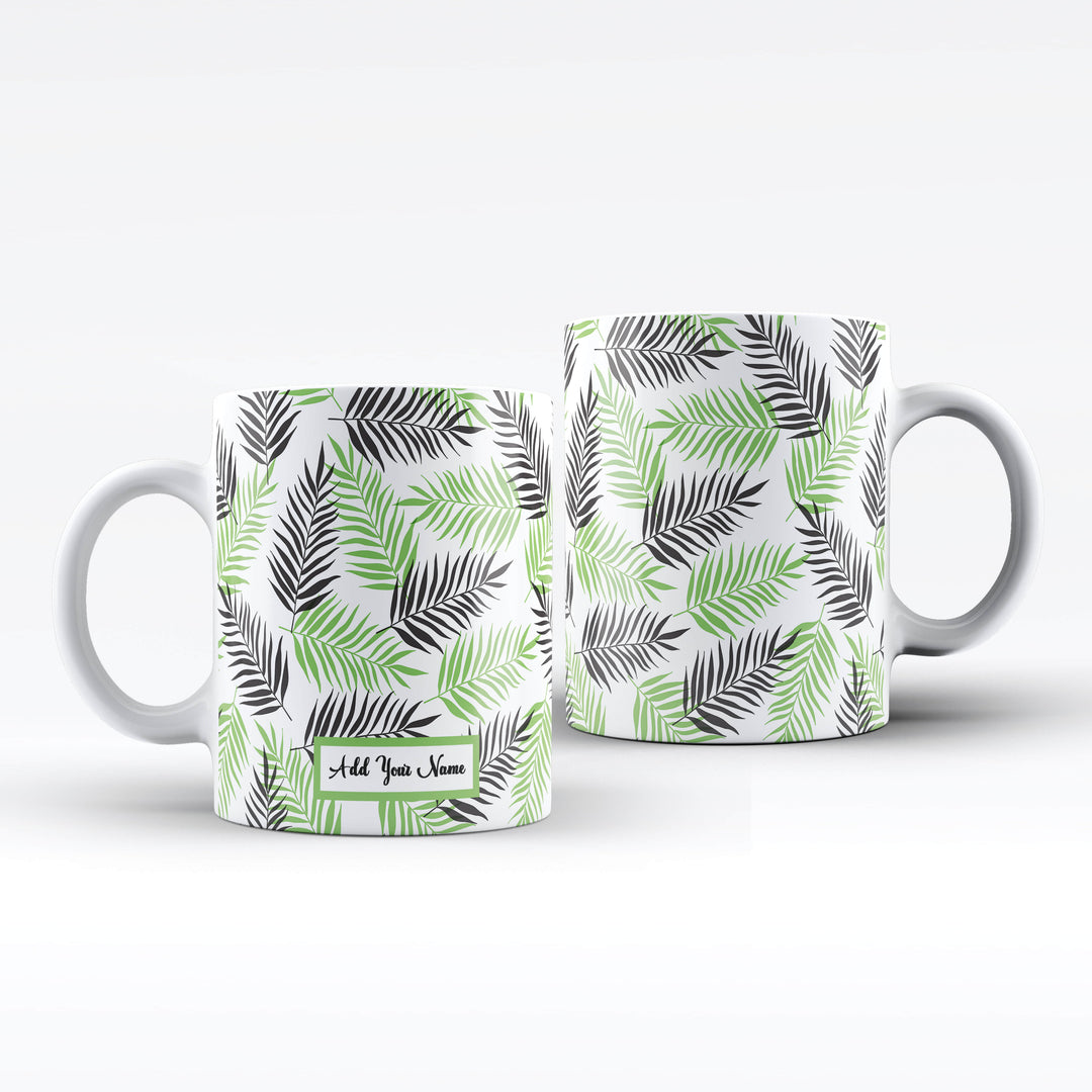 Tropical Leaves Name White Ceramic Mug