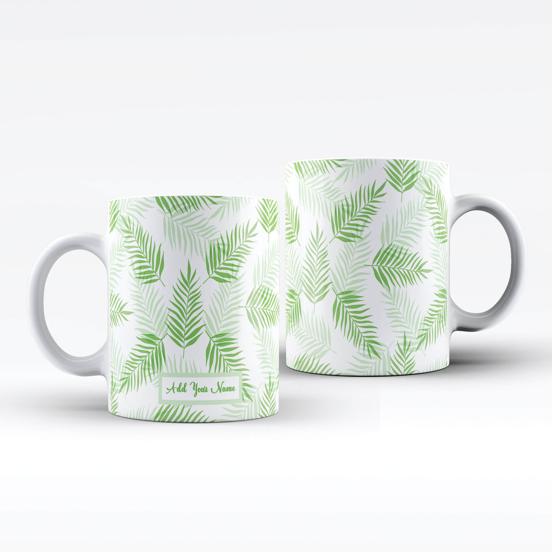 Tropical Leaves Name White Ceramic Mug