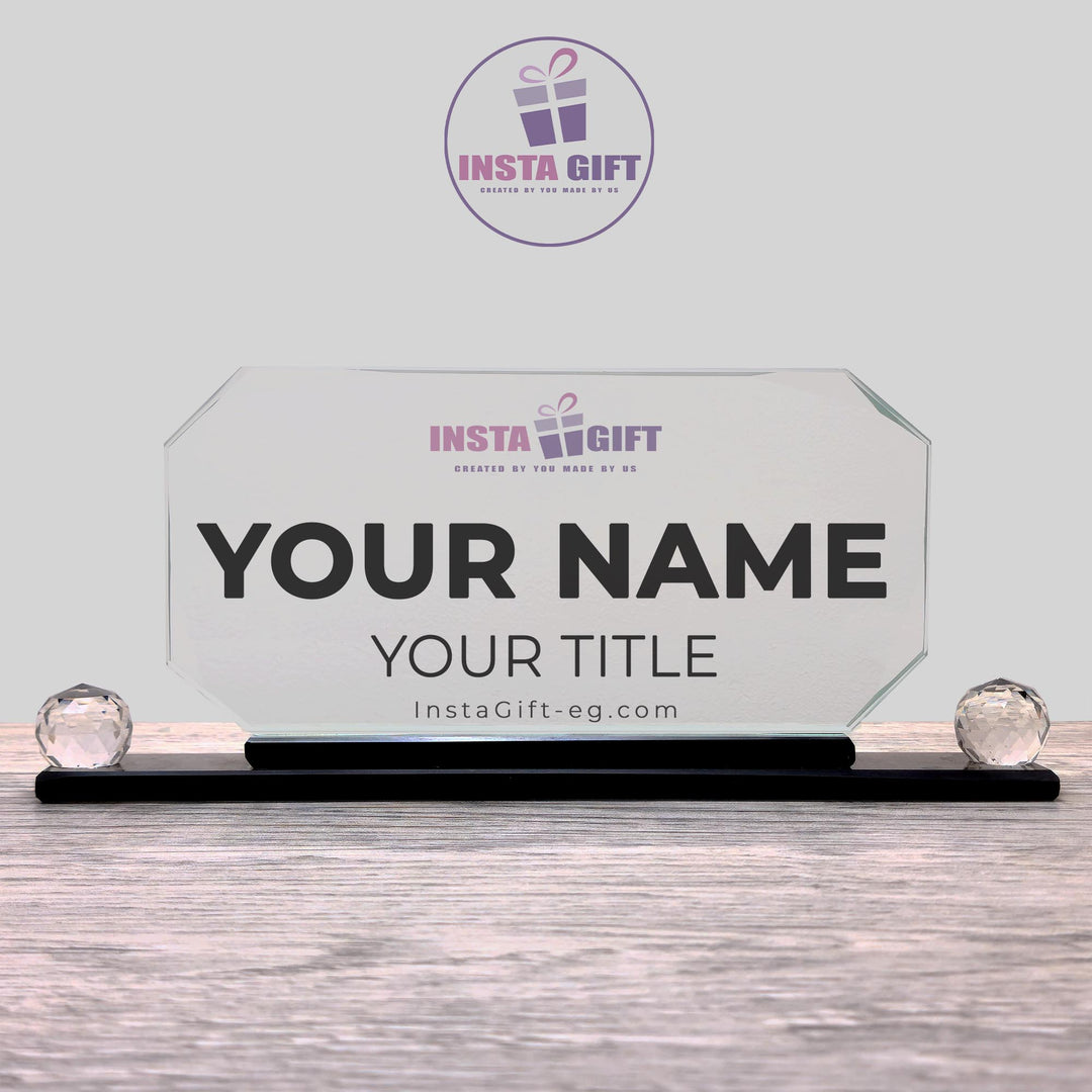 Octagon Crystal Desk Name Plate