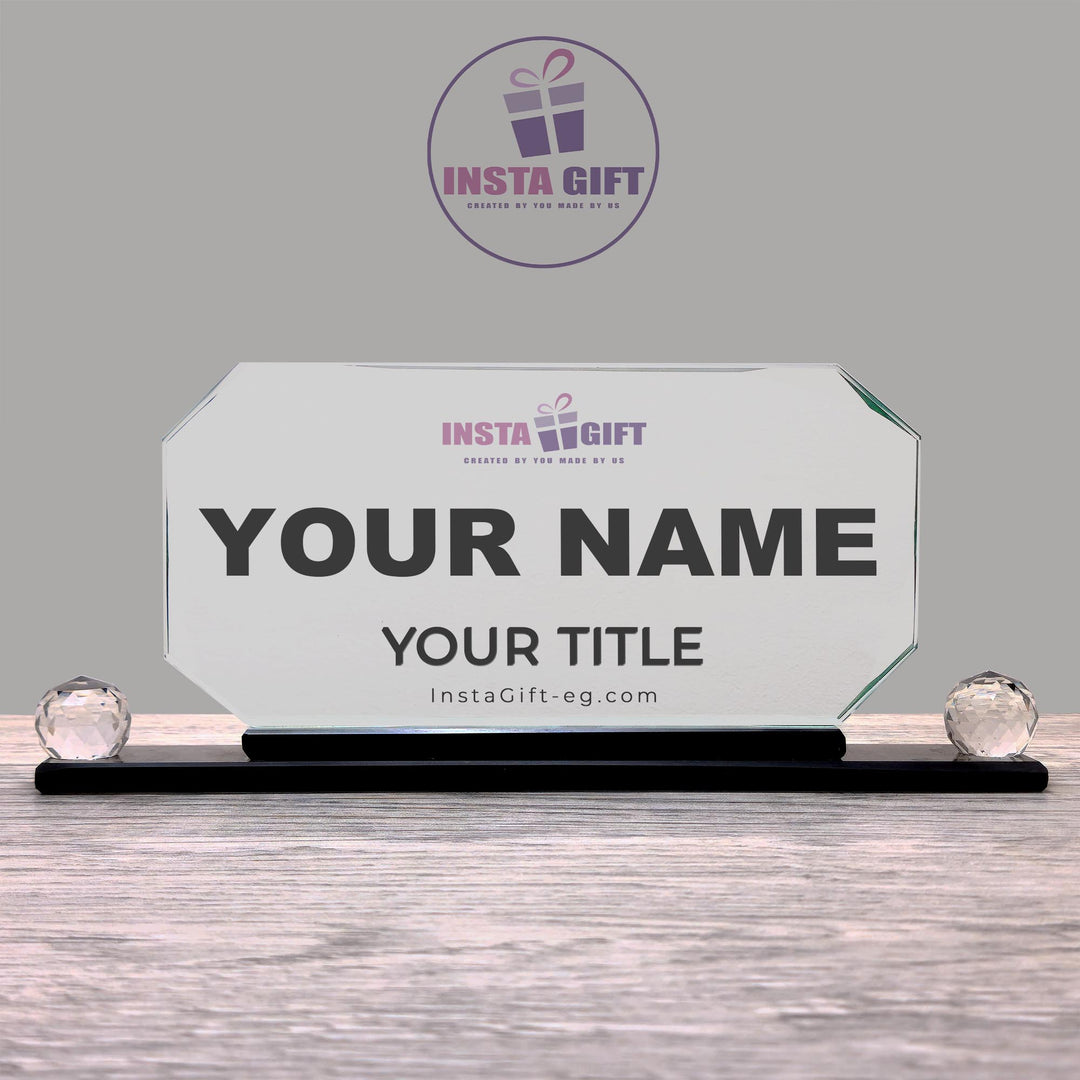 Octagon Crystal Desk Name Plate