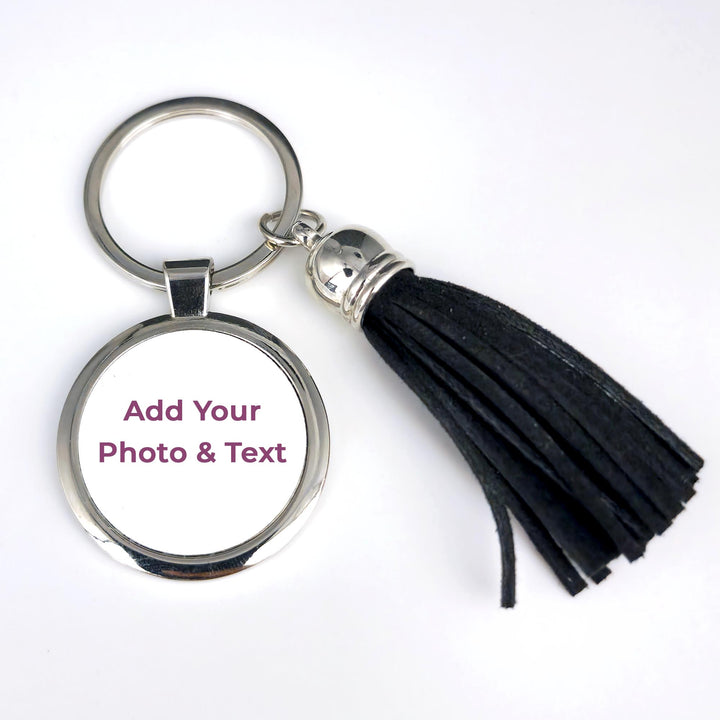 Personalised Round Tassel Metal Keyring