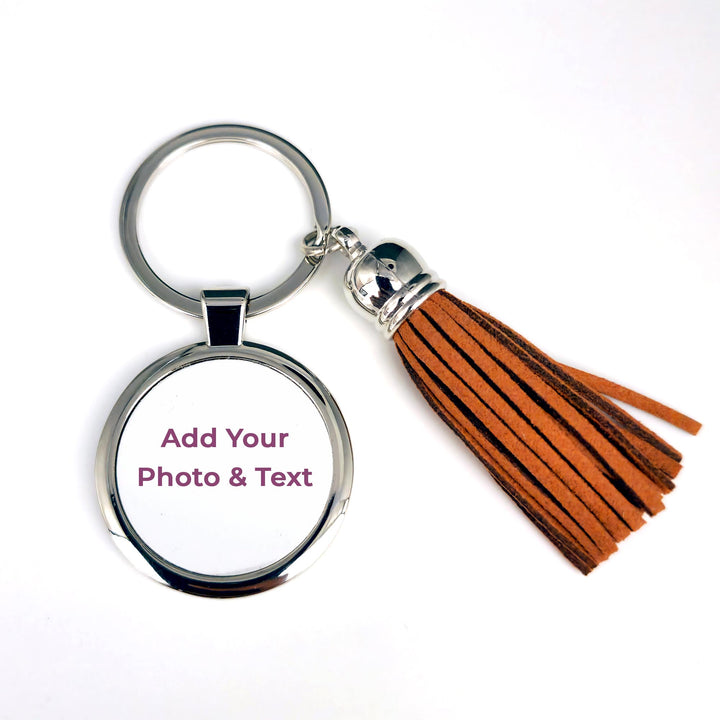 Personalised Round Tassel Metal Keyring