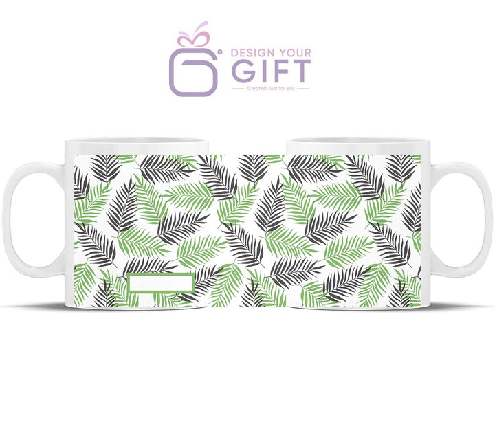 Tropical Leaves Name White Ceramic Mug