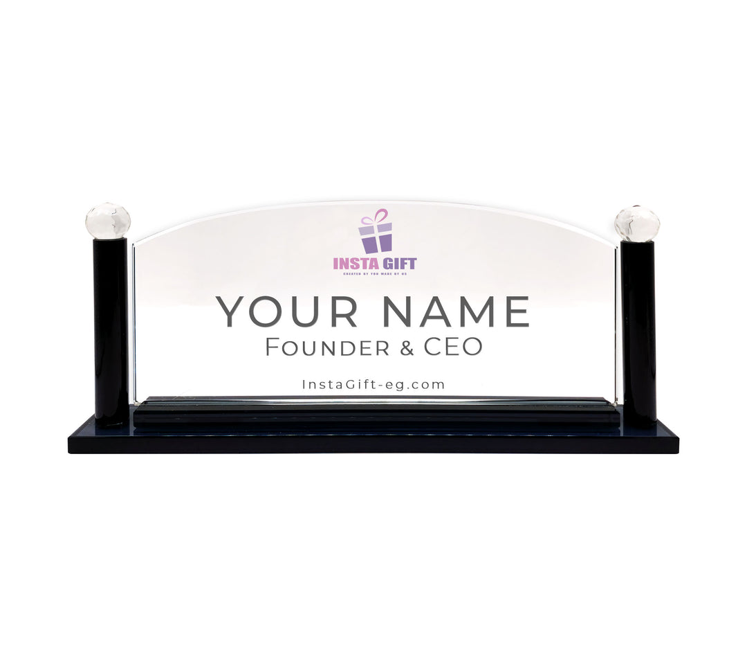 Premium Arched Black Crystal Desk NamePlate