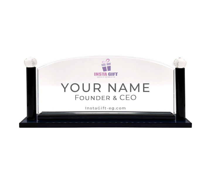 Premium Arched Black Crystal Desk NamePlate