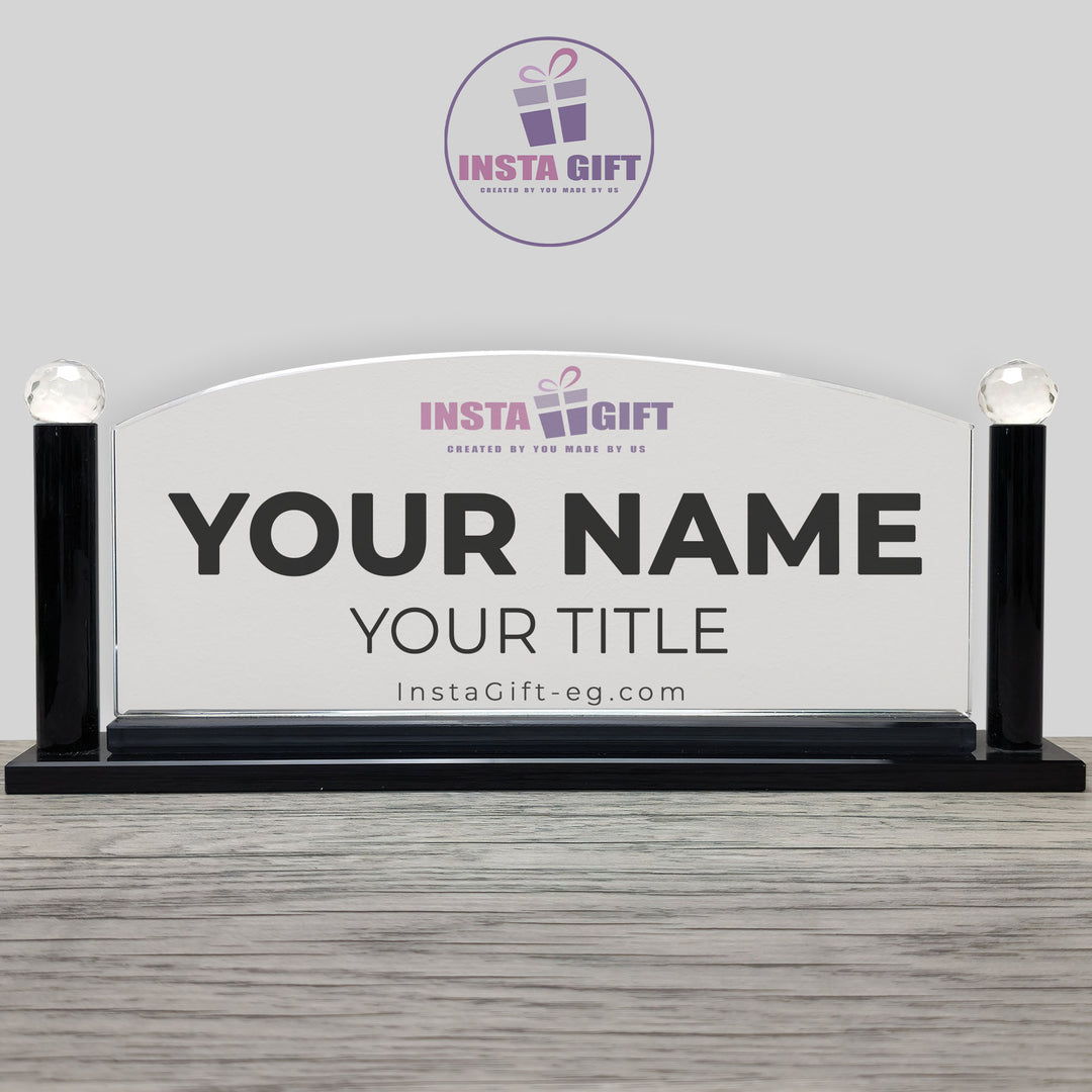 Premium Large Black Arch Crystal Desk NamePlate
