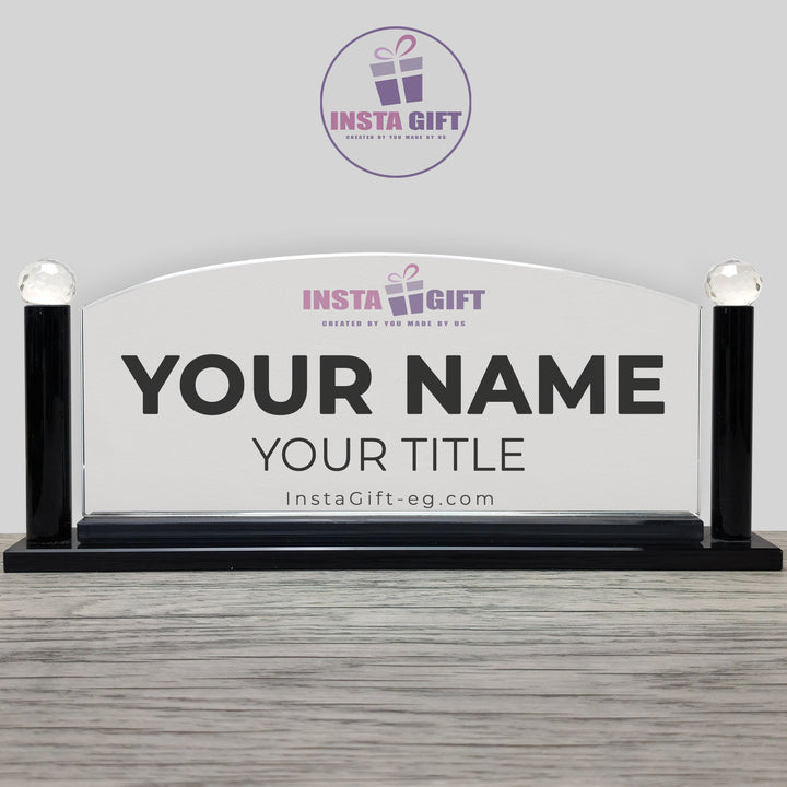 Premium Large Black Arch Crystal Desk NamePlate