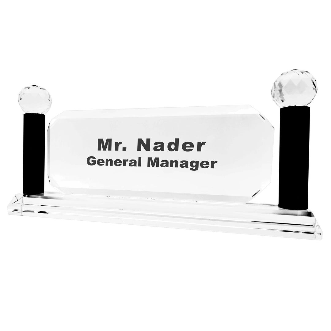 Premium Hexagon Crystal Desk NamePlate - Black