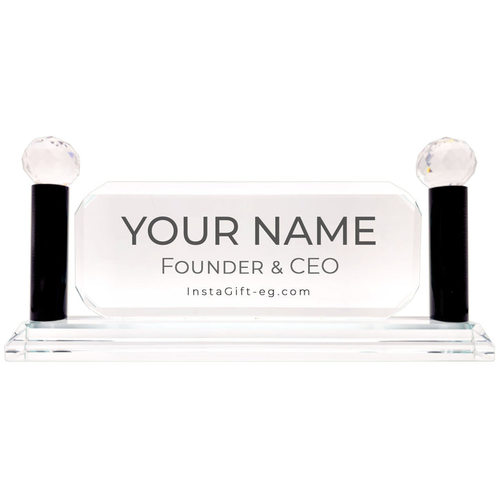 Premium Hexagon Crystal Desk NamePlate - Black