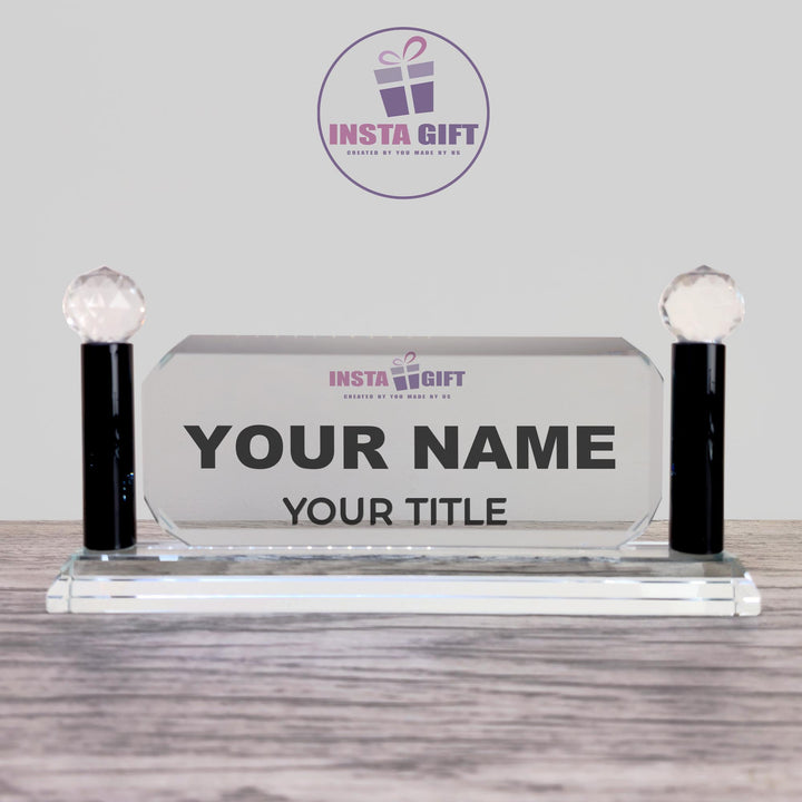 Premium Hexagon Crystal Desk Name Plate - Black