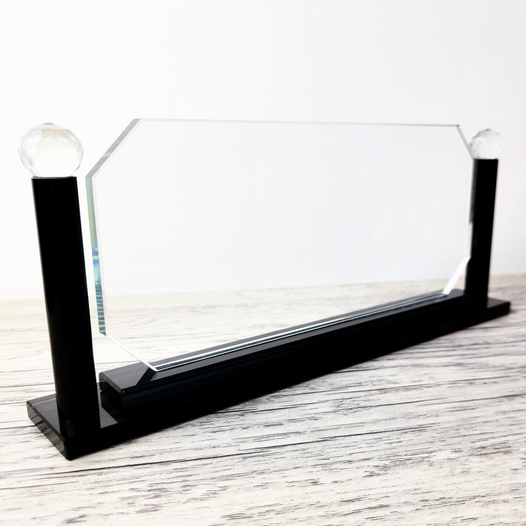 Premium Large Black Octagon Crystal Desk NamePlate