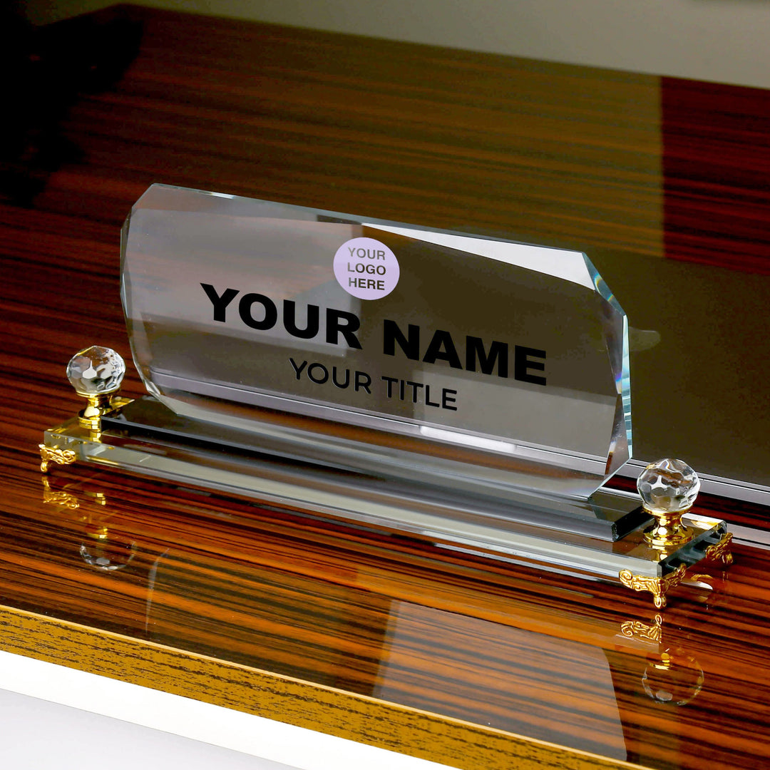 Decorative Crystal name plate with gold legs 