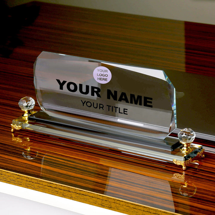 Decorative Crystal name plate with gold legs 