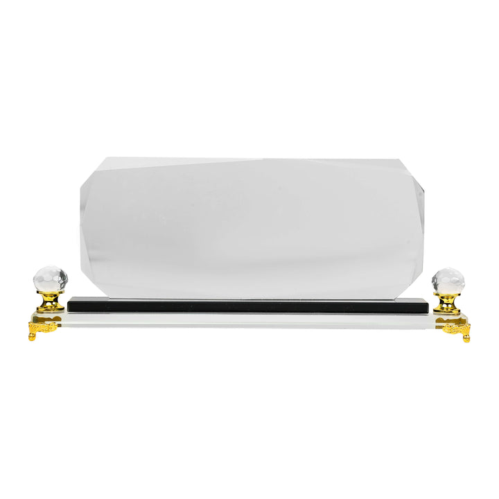 Premium Octagon Crystal Desk Name plate with Gold Legs