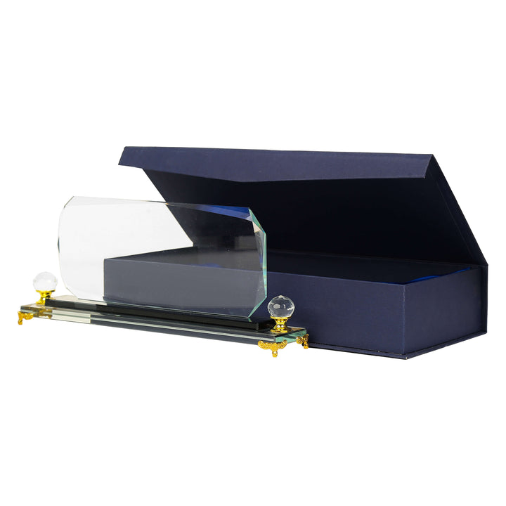 Premium Octagon Crystal Desk Name plate with Gold Legs