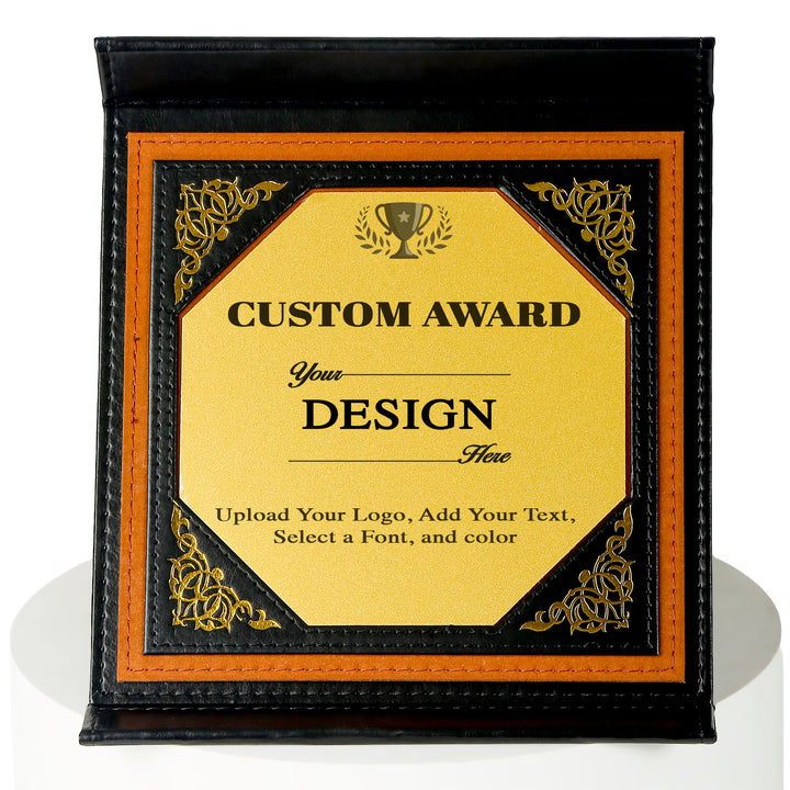 Premium shield with black leather cover - rectangle shape with a circle