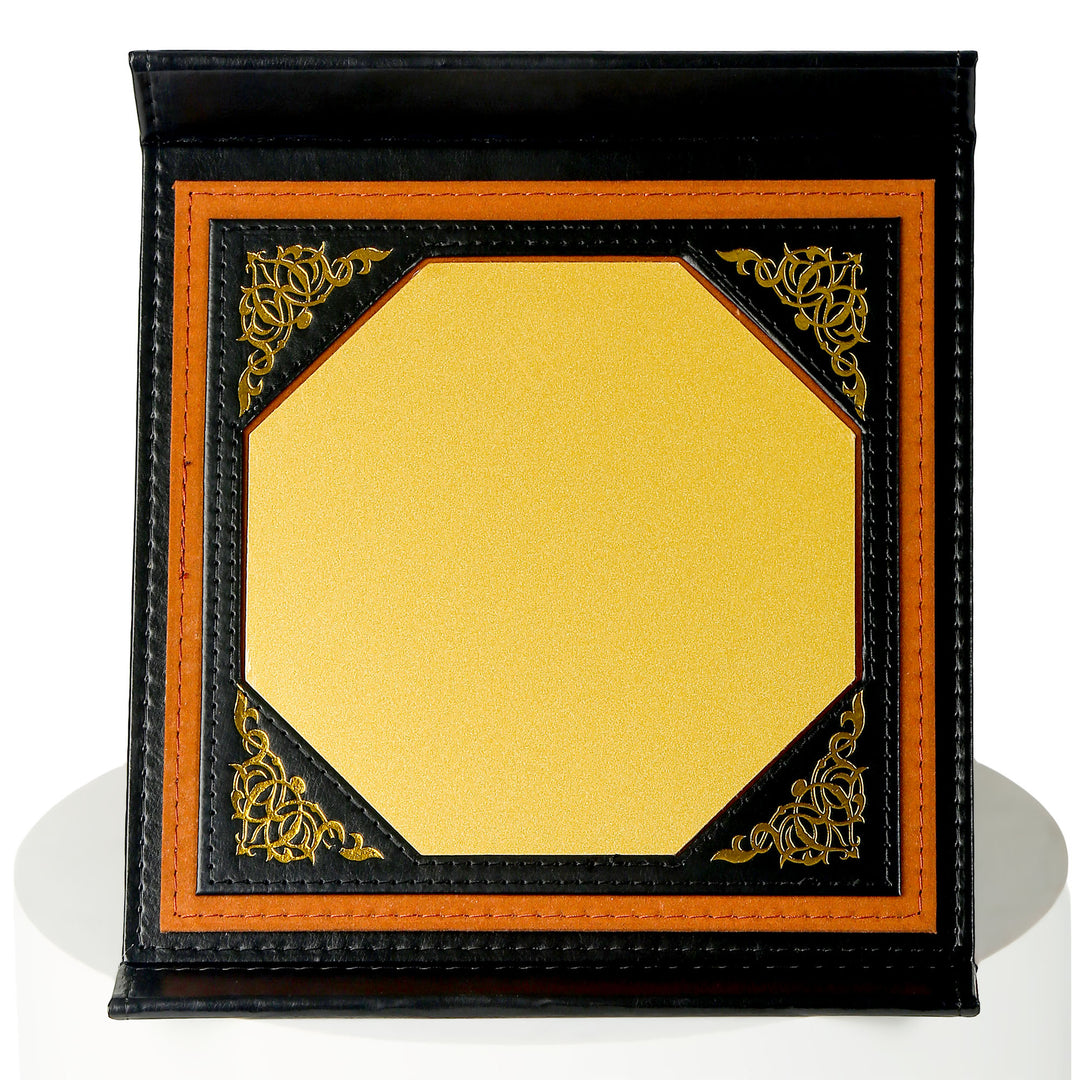 Premium shield with black leather cover - rectangle shape with a circle