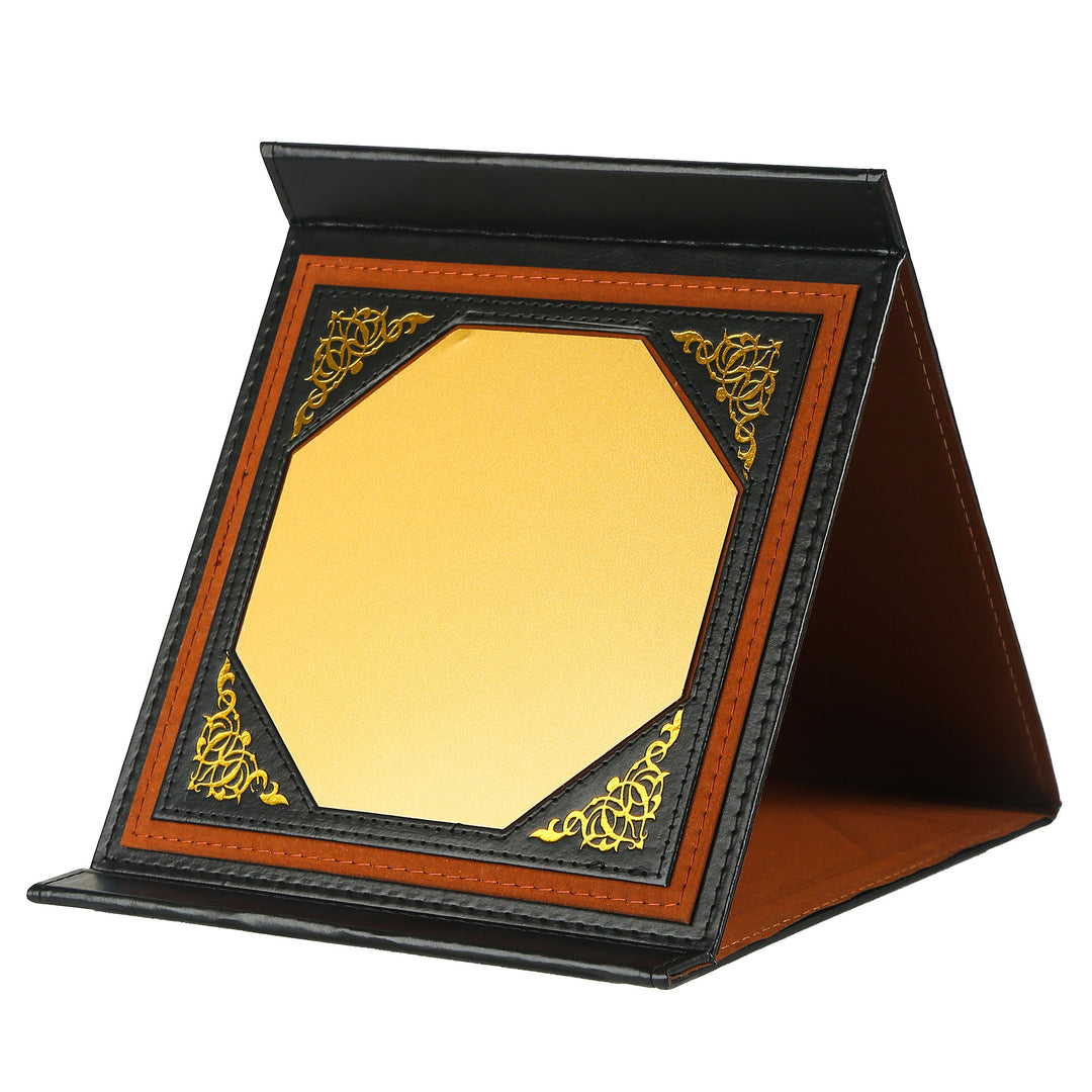 Premium shield with black leather cover - rectangle shape with a circle