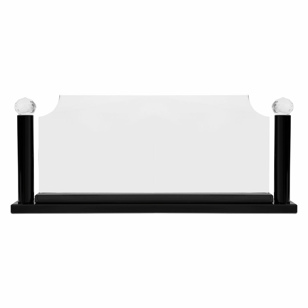 crystal desk name plate with black crystal stand on a white background