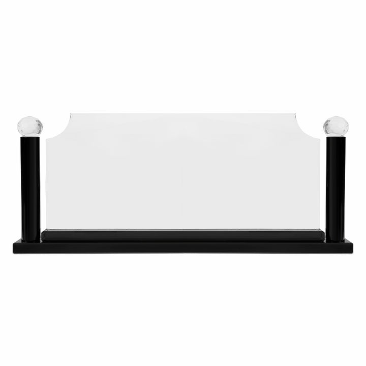 crystal desk name plate with black crystal stand on a white background
