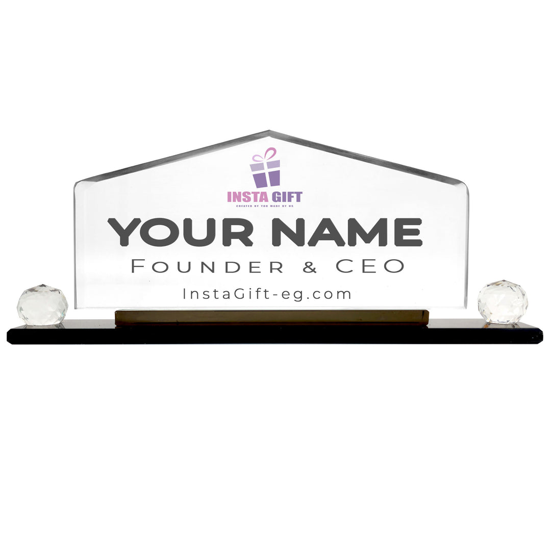 Pyramid Crystal Desk Name Plate